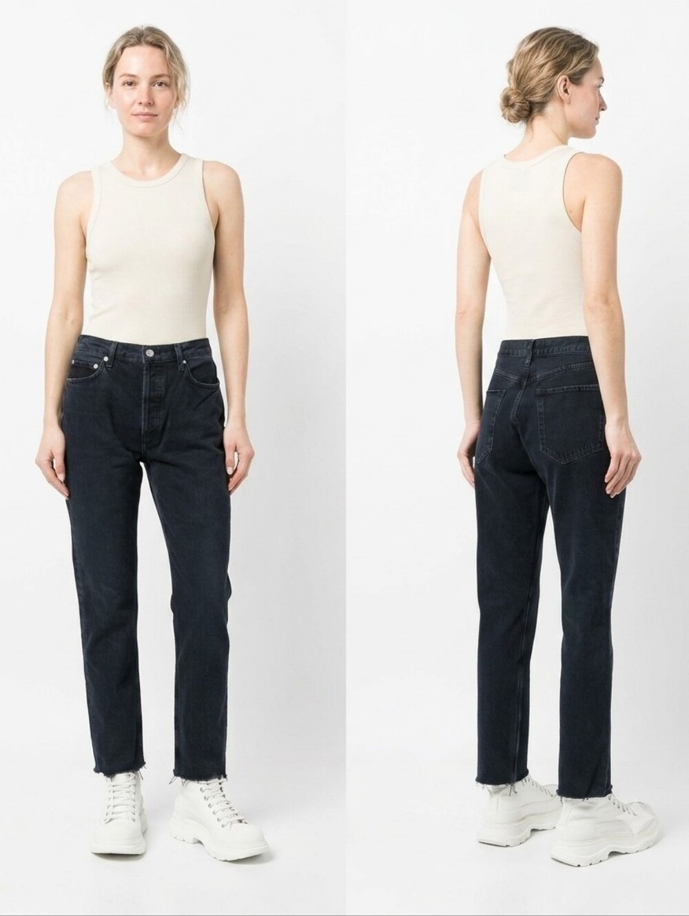 ZARA Women's Black Wash High-Rise Straight Leg Cropped Jeans
